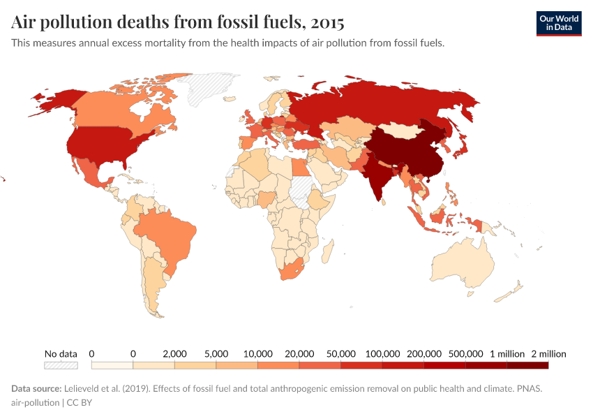 Air pollution deaths from fossil fuels
